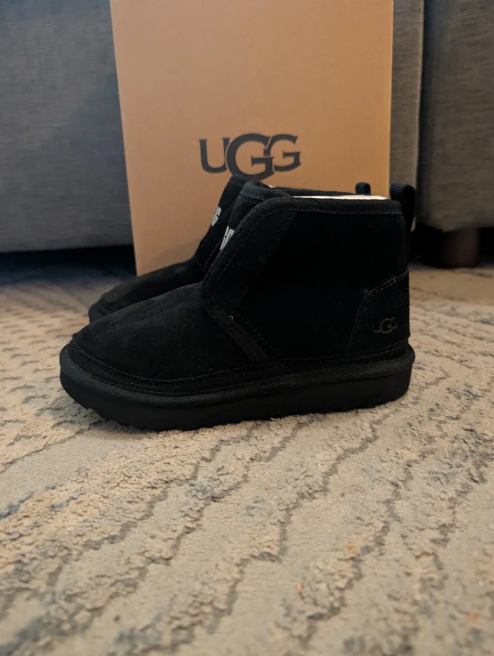 NWT UGG Boots. Neumel Little Kid Size 11 Black EZ On Velcro Warm Winter Boots